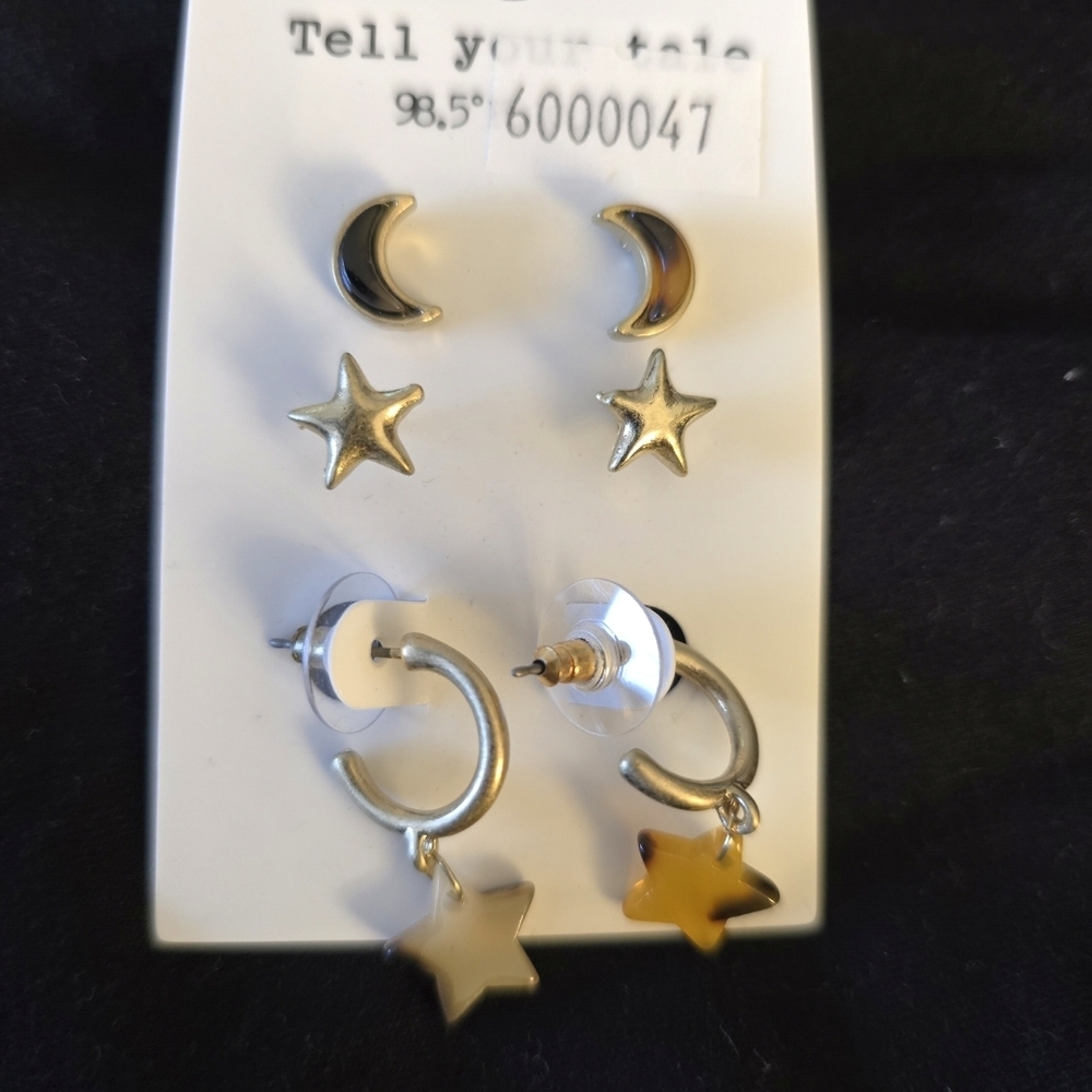 Tell Your Tale Gold and Silver Star and Moon Earrings Set